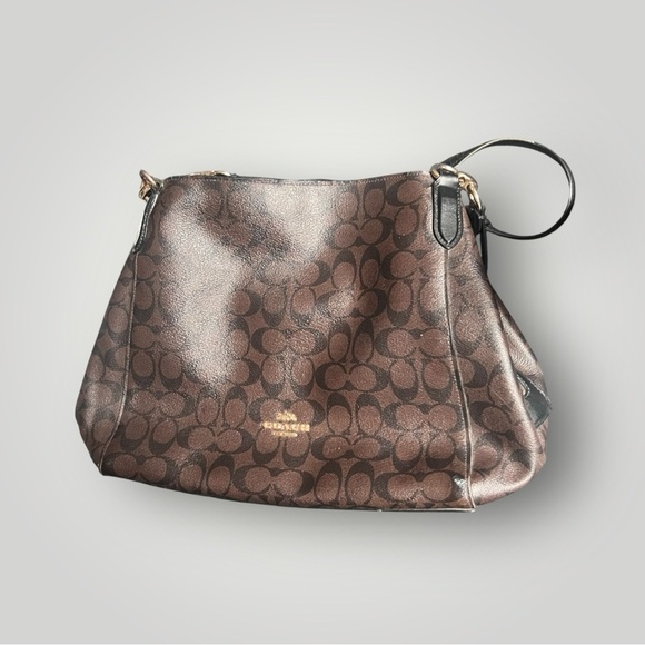 Coach Hallie Shoulder Bag In Signature Canvas Brown / Black F80298 & Wallet - Picture 2 of 16